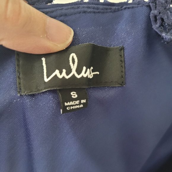 Lulus Dress‎ Womens S Any Sway Shape Or Form Crochet Lace Halter Dress Blue Flaw - Picture 7 of 16